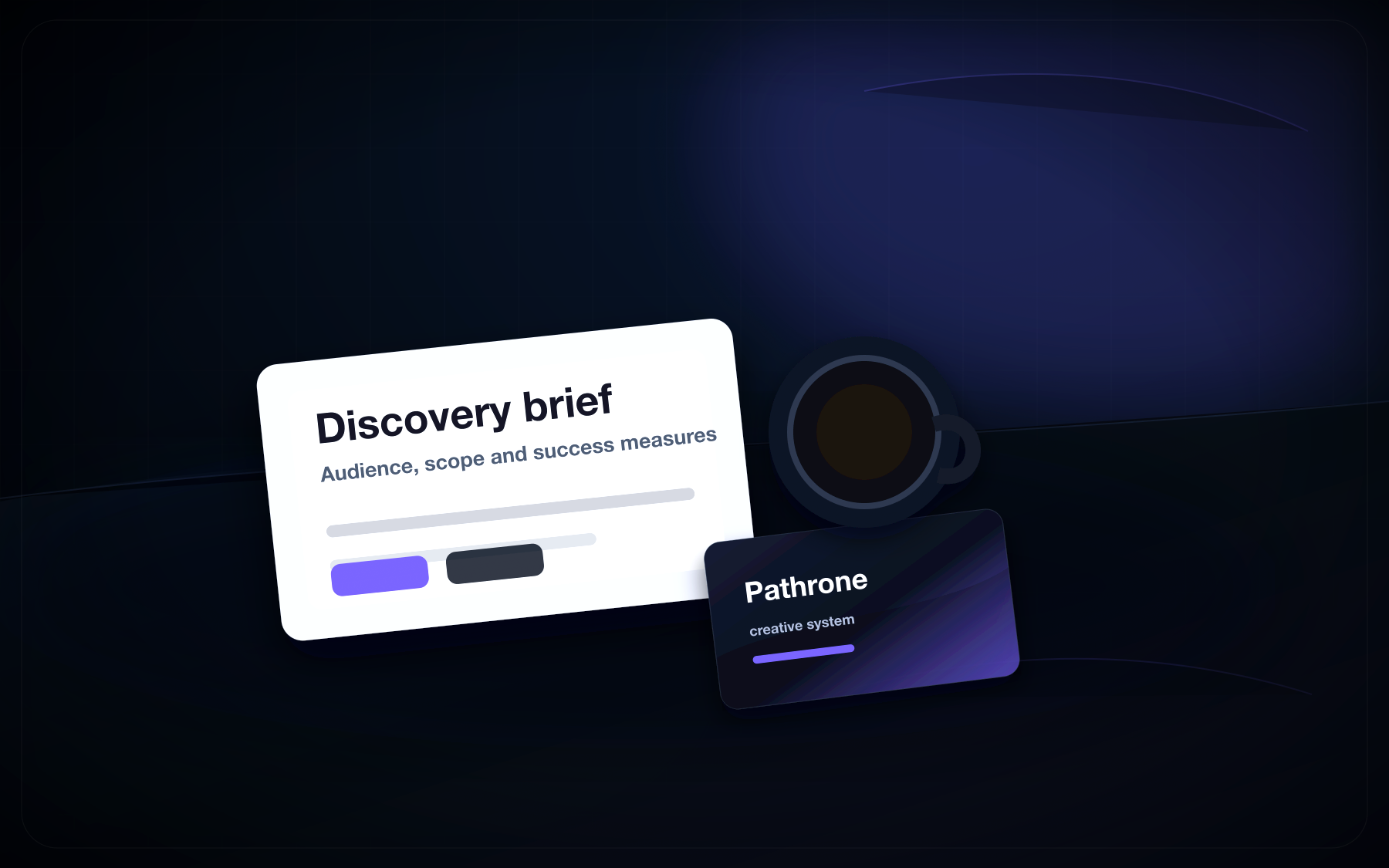 Custom Pathrone discovery process image with brief cards, notes and brand material.